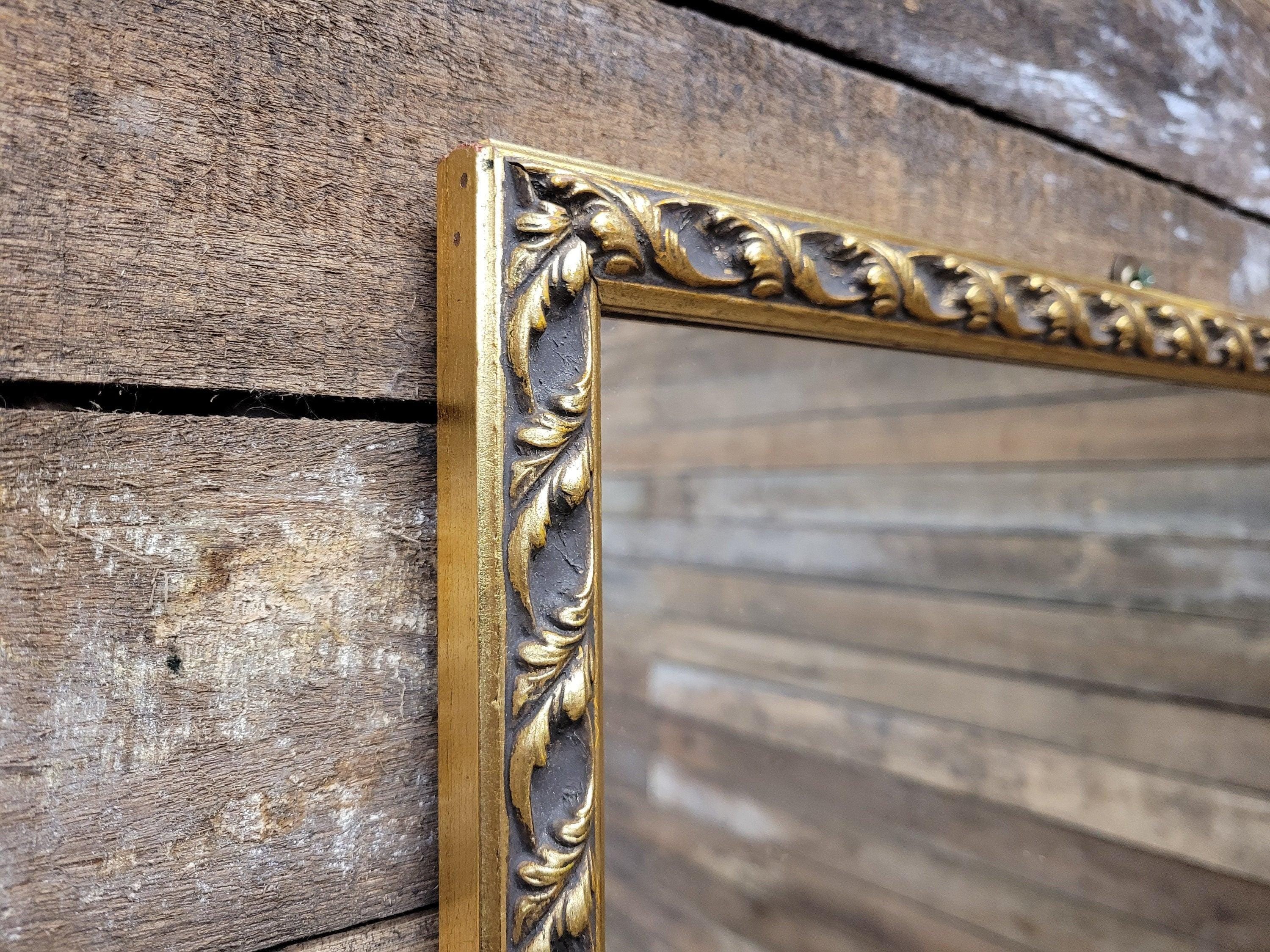 Vintage Bevel Edged Style Distressed Gold Framed Over Mantle Wall Mirror