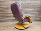 Vintage Burgundy Faux Leather Recliner Chair with Blonde Base Swivel & Recline