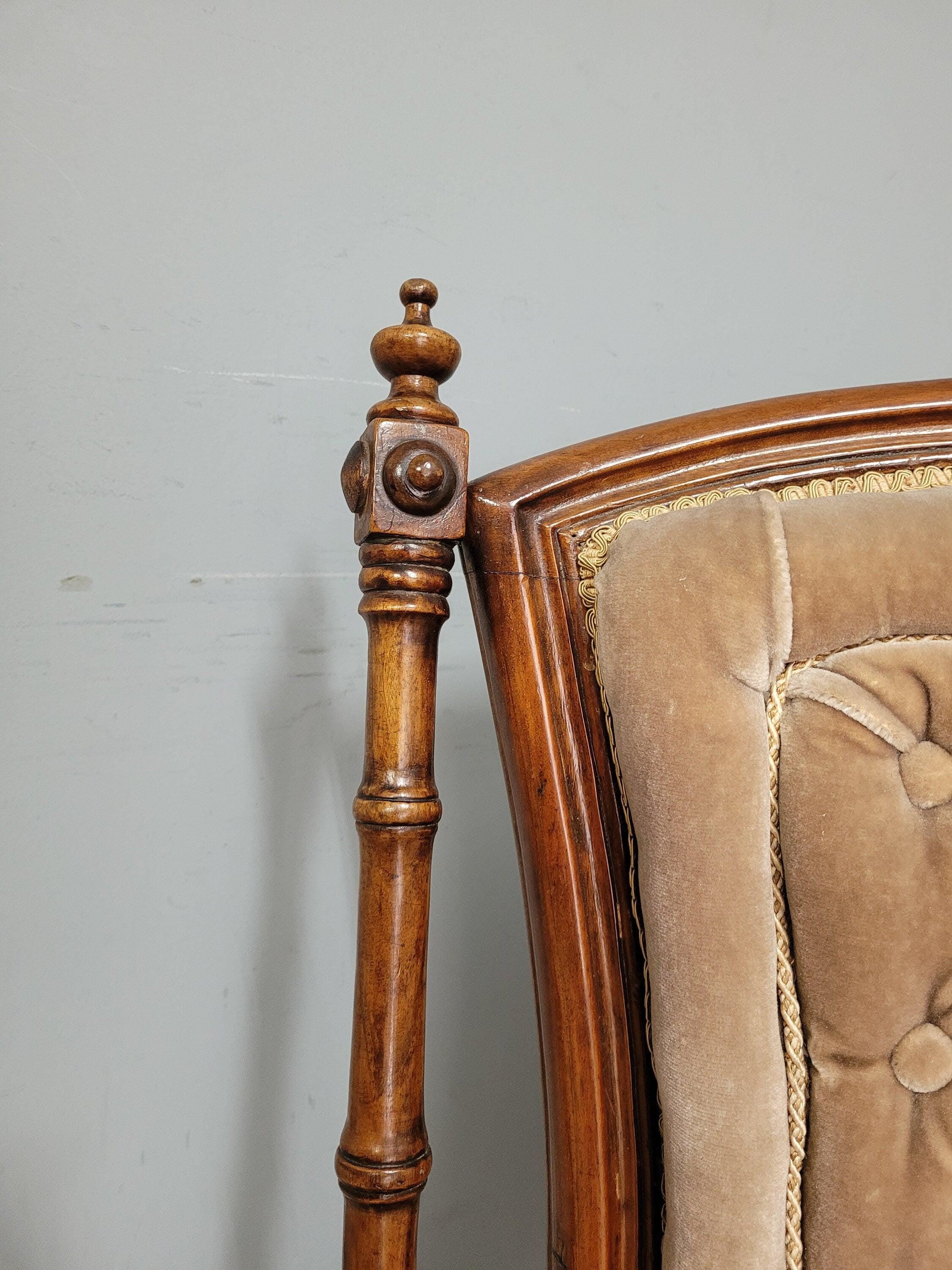 Antique Victorian Mahogany Buttoned Back Nursing Chair Carved Detail