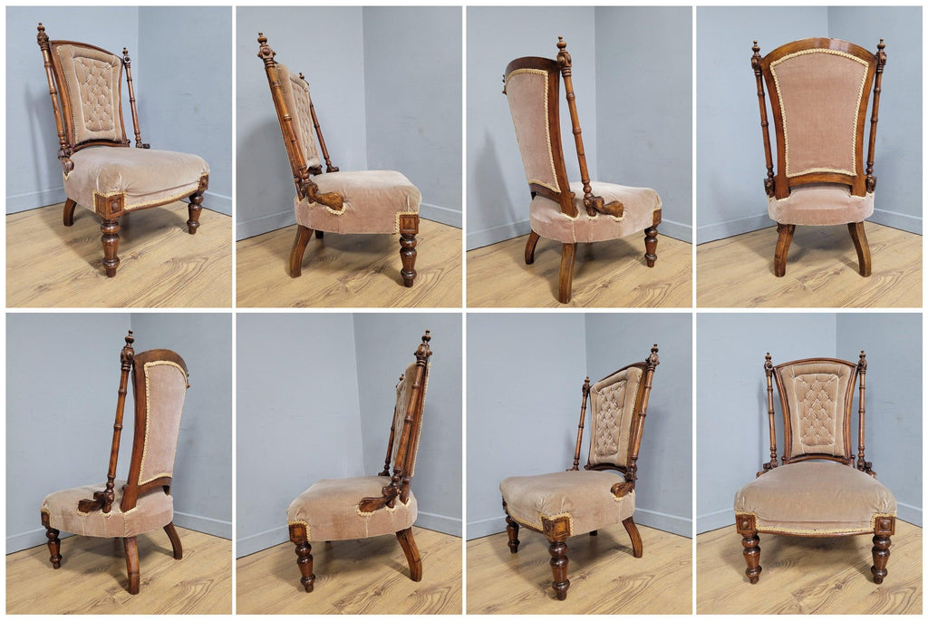 Antique Victorian Mahogany Buttoned Back Nursing Chair Carved Detail