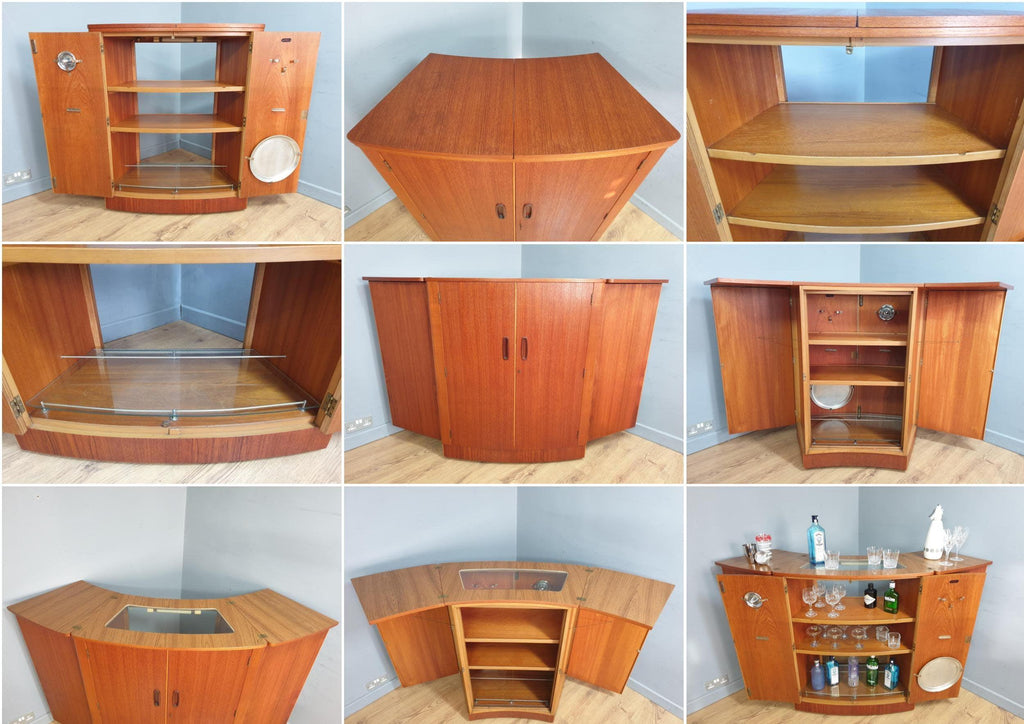 Fab! Mid Century Turnidge of London Teak Fold Out Bar Fits Corner *RARE*
