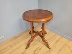Vintage Inlaid Burr Walnut Occasional Table Turned Fluted Legs Finial Detail