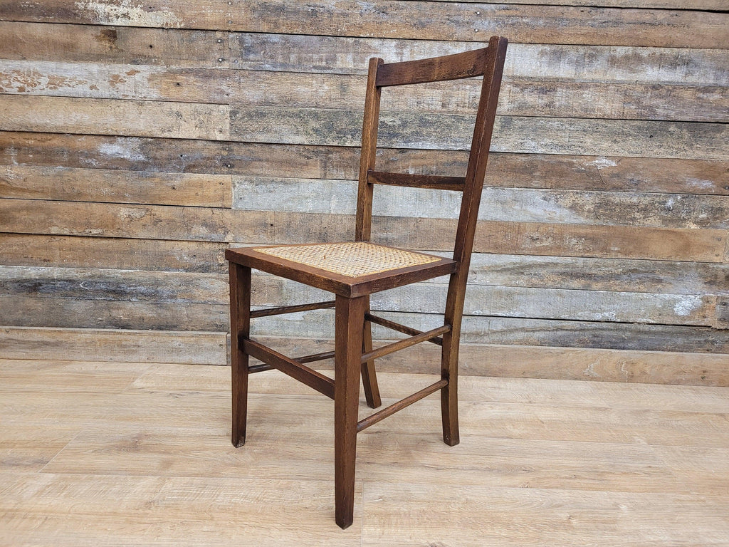 Antique Edwardian Oak Ladder Back Bergere Rattan Cane Seat Chair