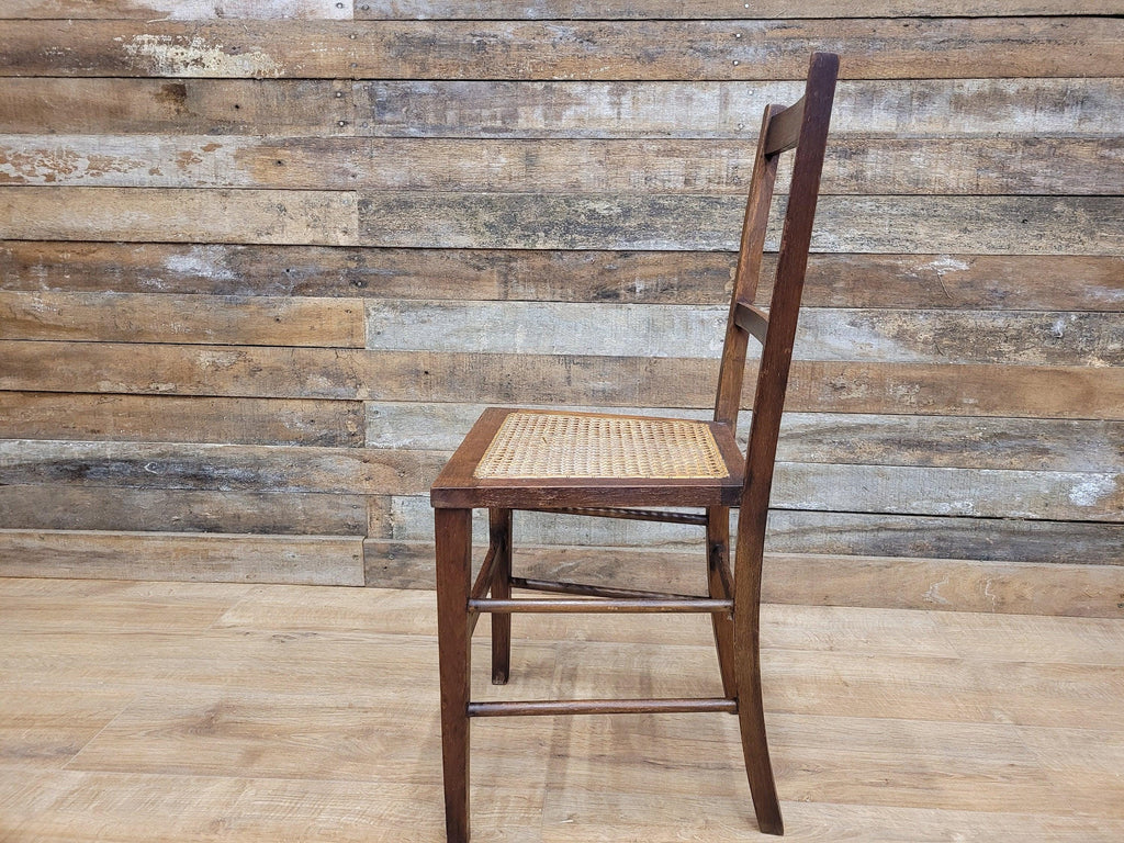 Antique Edwardian Oak Ladder Back Bergere Rattan Cane Seat Chair
