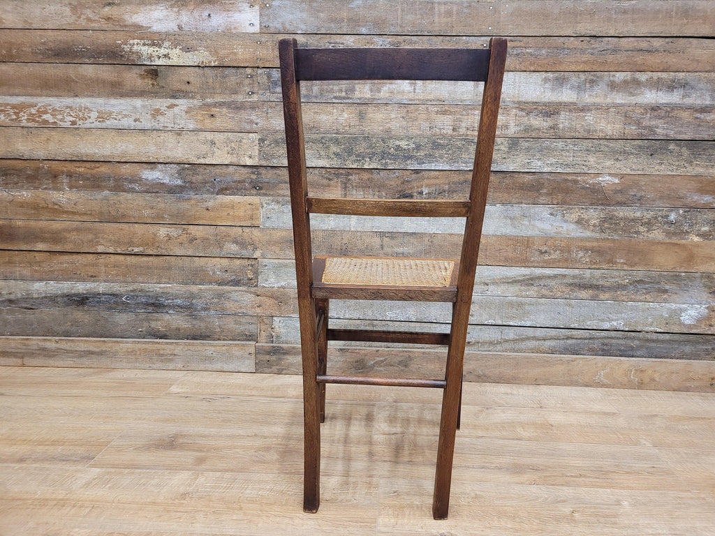Antique Edwardian Oak Ladder Back Bergere Rattan Cane Seat Chair