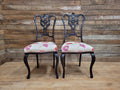 Two Antique Mahogany Victorian bedroom Chairs Carved Fret Back Cabriole Legs
