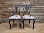 Two Antique Mahogany Victorian bedroom Chairs Carved Fret Back Cabriole Legs