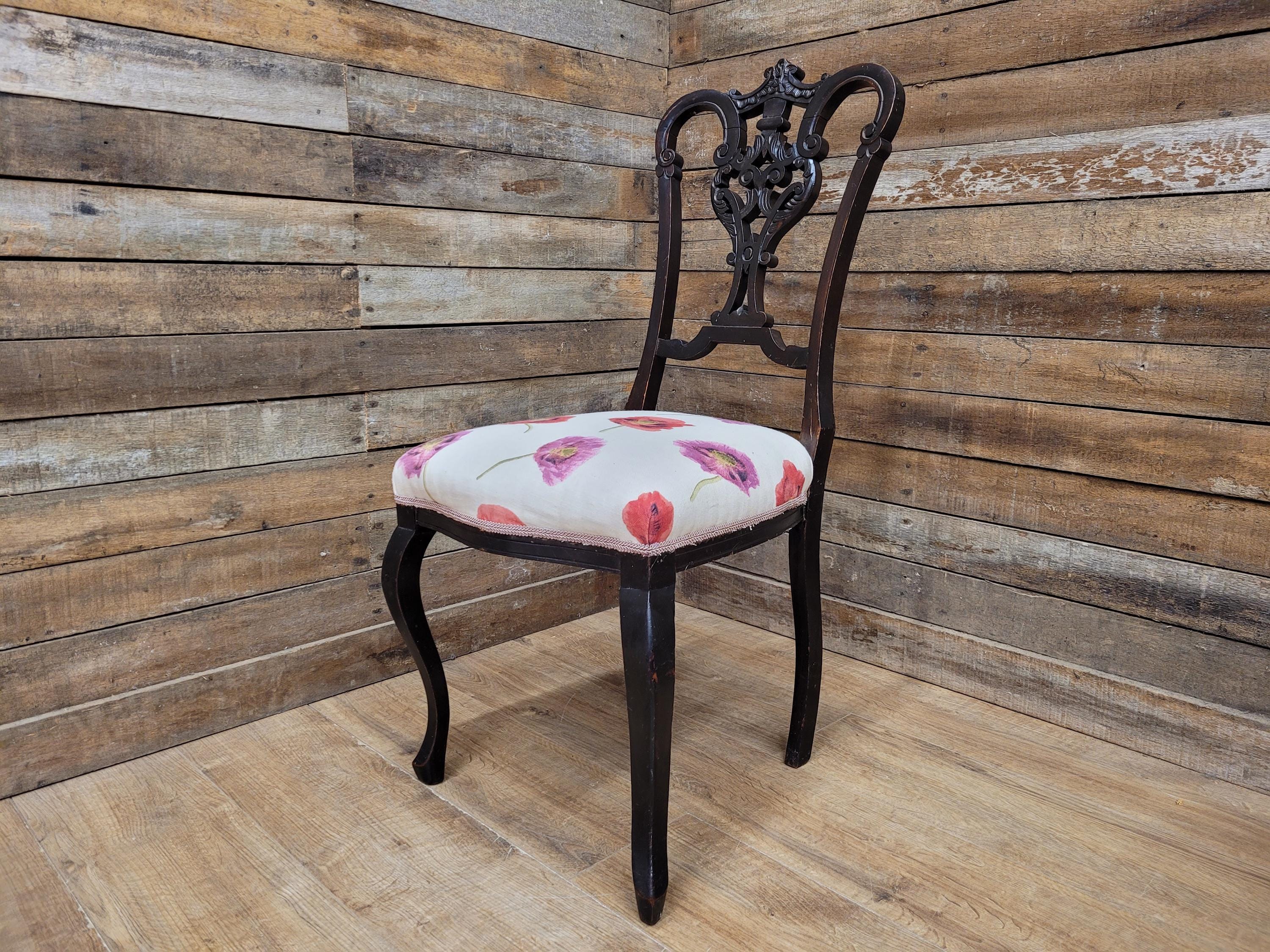 Two Antique Mahogany Victorian bedroom Chairs Carved Fret Back Cabriole Legs