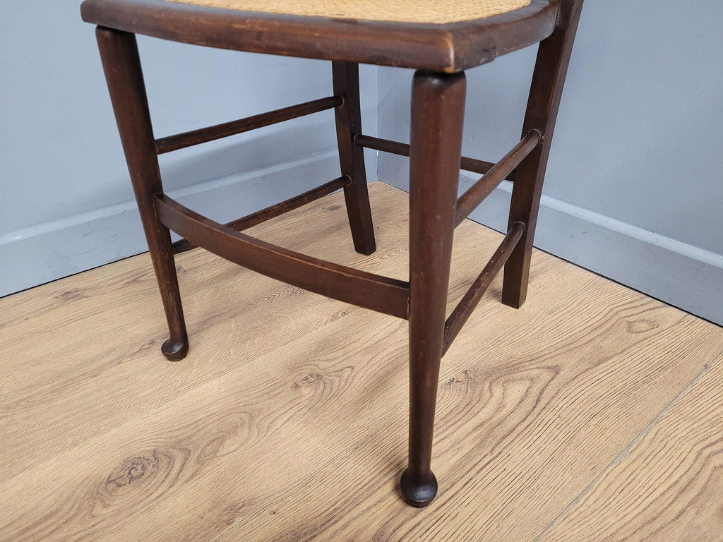 Antique Arts And Crafts Wood Framed Bergere Seat Hall Bedroom Chair