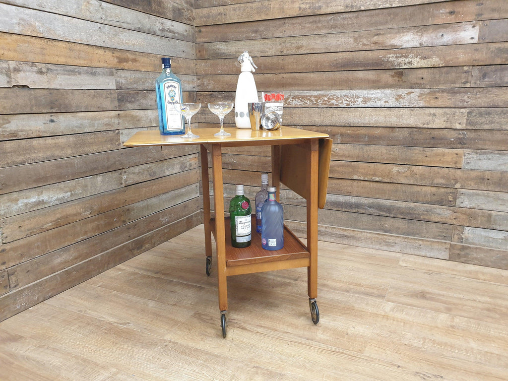 Mid Century Rectangular Drop Leaf Formica Drinks Cocktail Trolley Retro