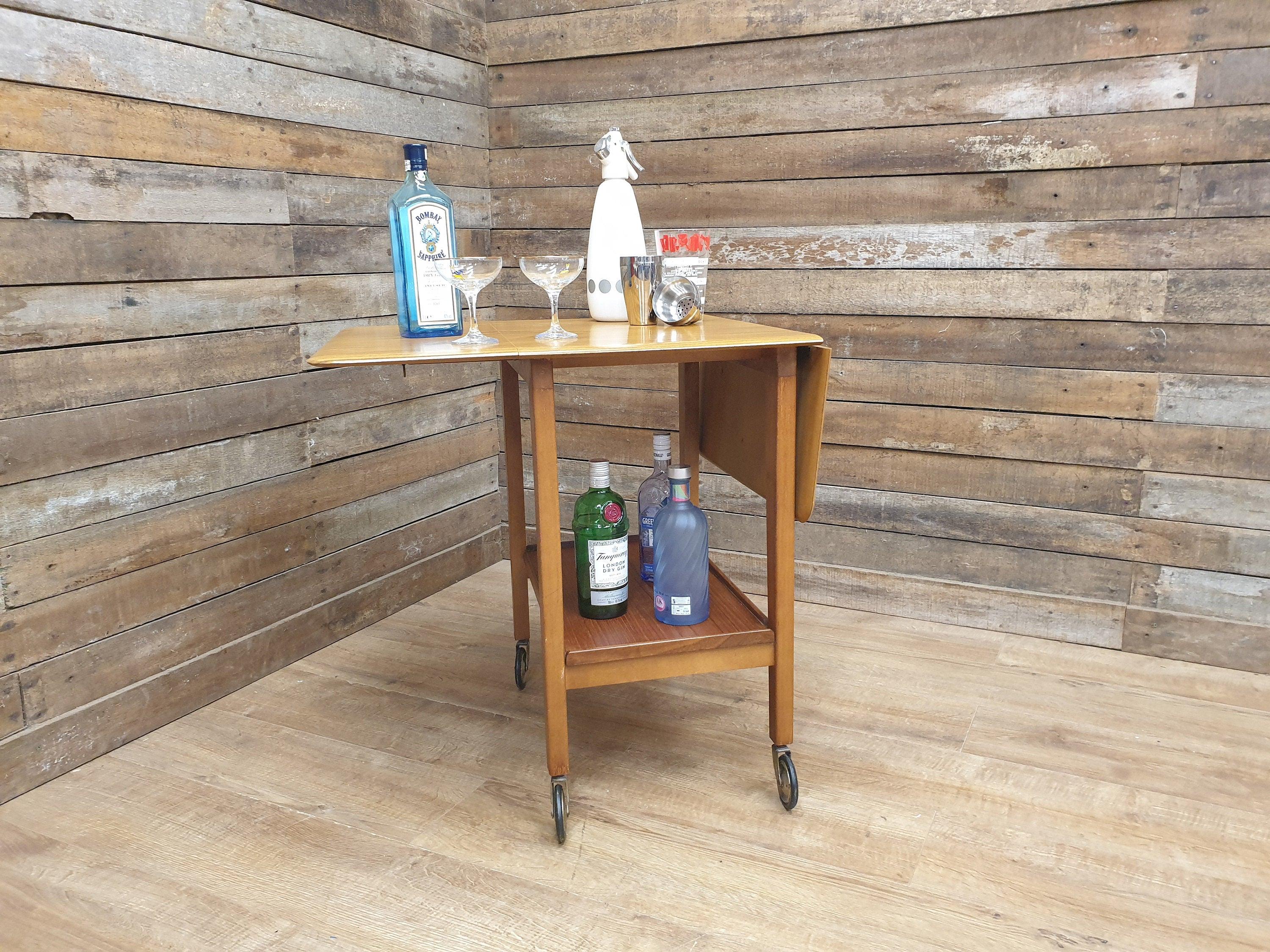 Mid Century Rectangular Drop Leaf Formica Drinks Cocktail Trolley Retro