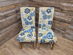 Pair Of Blonde Oak Country House Style Hall Bedroom Dining Chairs Floral Fabric