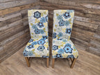 Pair Of Blonde Oak Country House Style Hall Bedroom Dining Chairs Floral Fabric