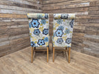 Pair Of Blonde Oak Country House Style Hall Bedroom Dining Chairs Floral Fabric