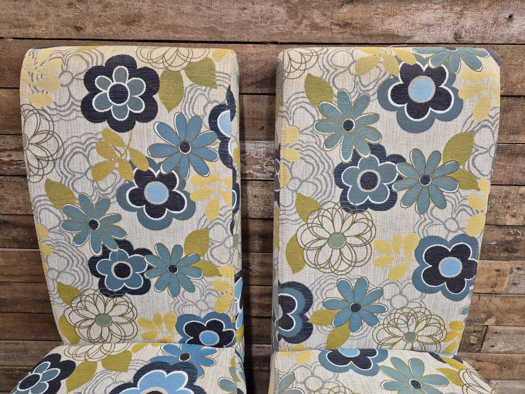 Pair Of Blonde Oak Country House Style Hall Bedroom Dining Chairs Floral Fabric