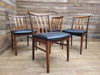 Four Danish Influenced Teak Ladder Back Mid Century Dining Chairs Black Vinyl