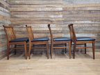 Four Danish Influenced Teak Ladder Back Mid Century Dining Chairs Black Vinyl