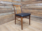 Four Danish Influenced Teak Ladder Back Mid Century Dining Chairs Black Vinyl
