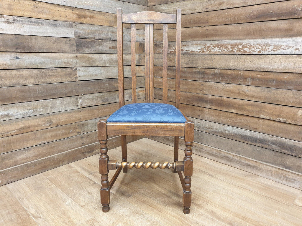 Vintage Early 20thC Barley Twist Oak Slat Back Hall or Bedroom Chair