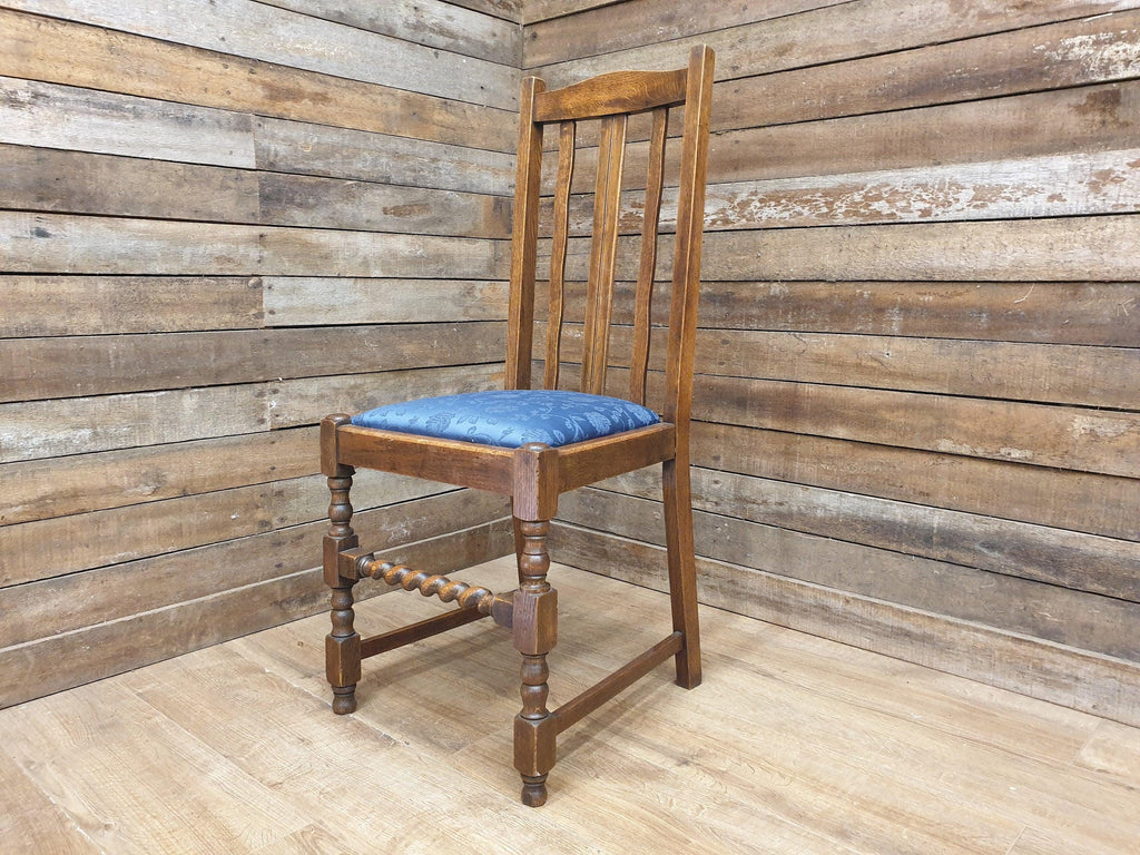 Vintage Early 20thC Barley Twist Oak Slat Back Hall or Bedroom Chair