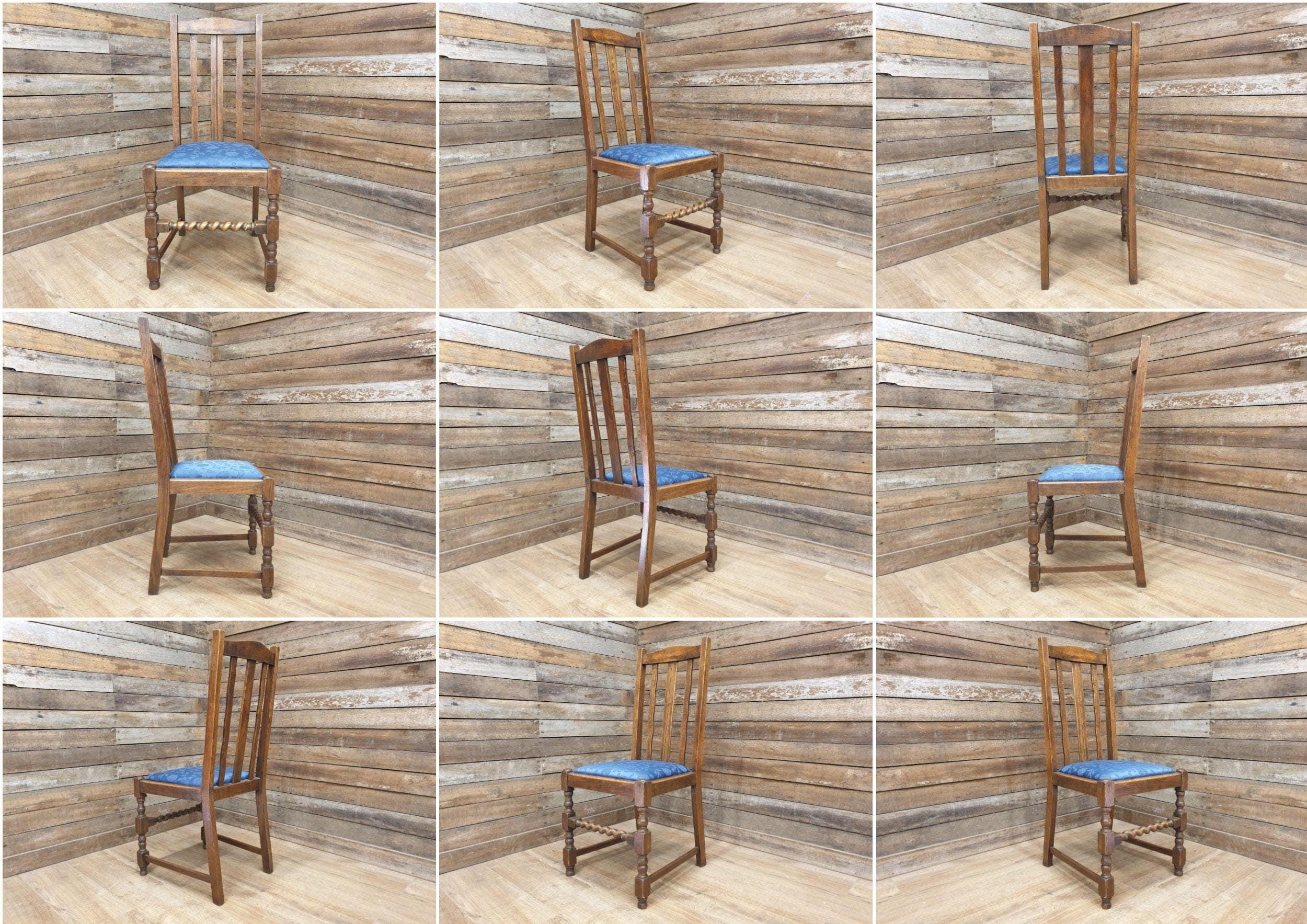 Vintage Early 20thC Barley Twist Oak Slat Back Hall or Bedroom Chair