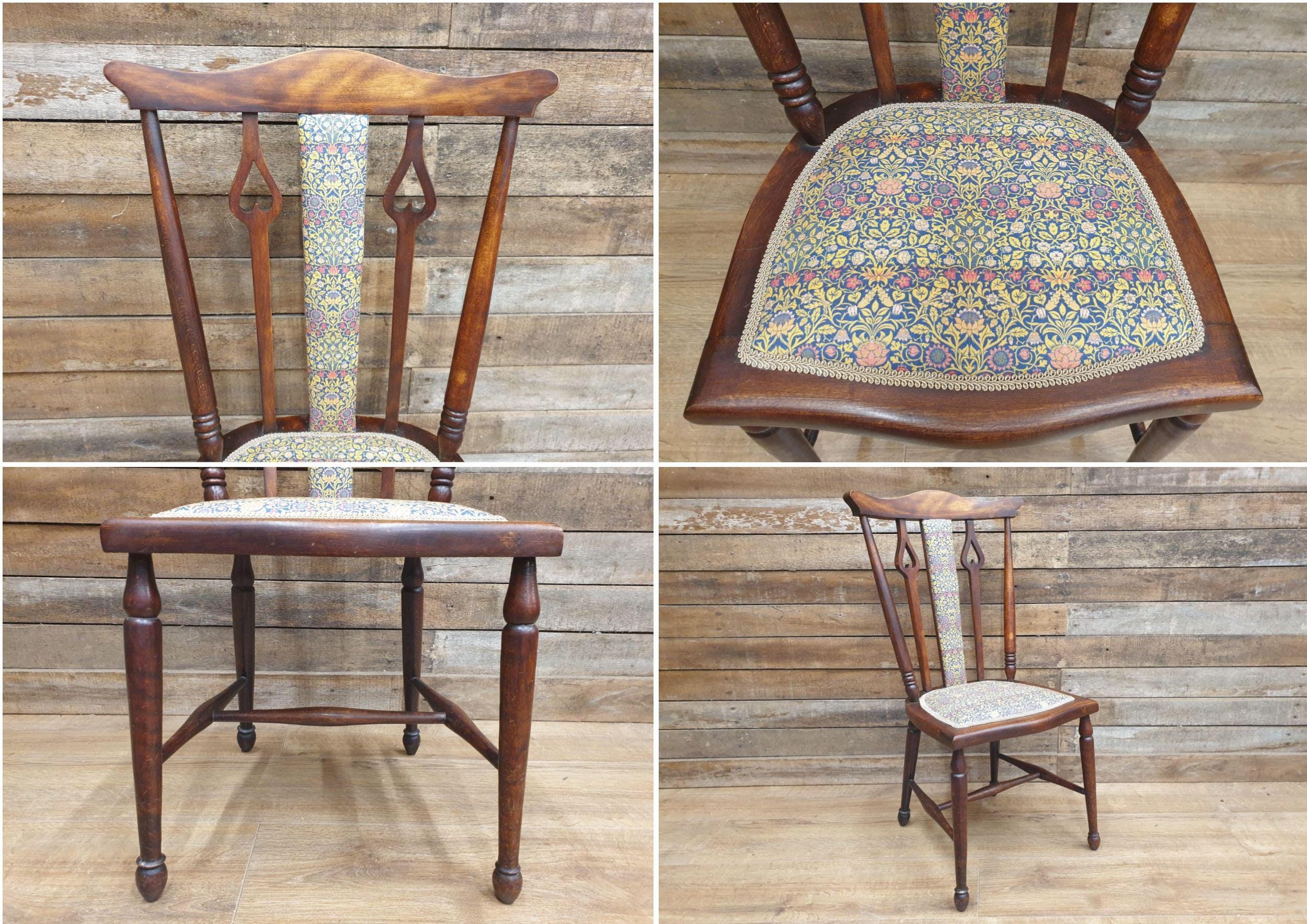 Antique Arts And Craft Mahogany Hall Bedroom Chair William Morris Upholstered