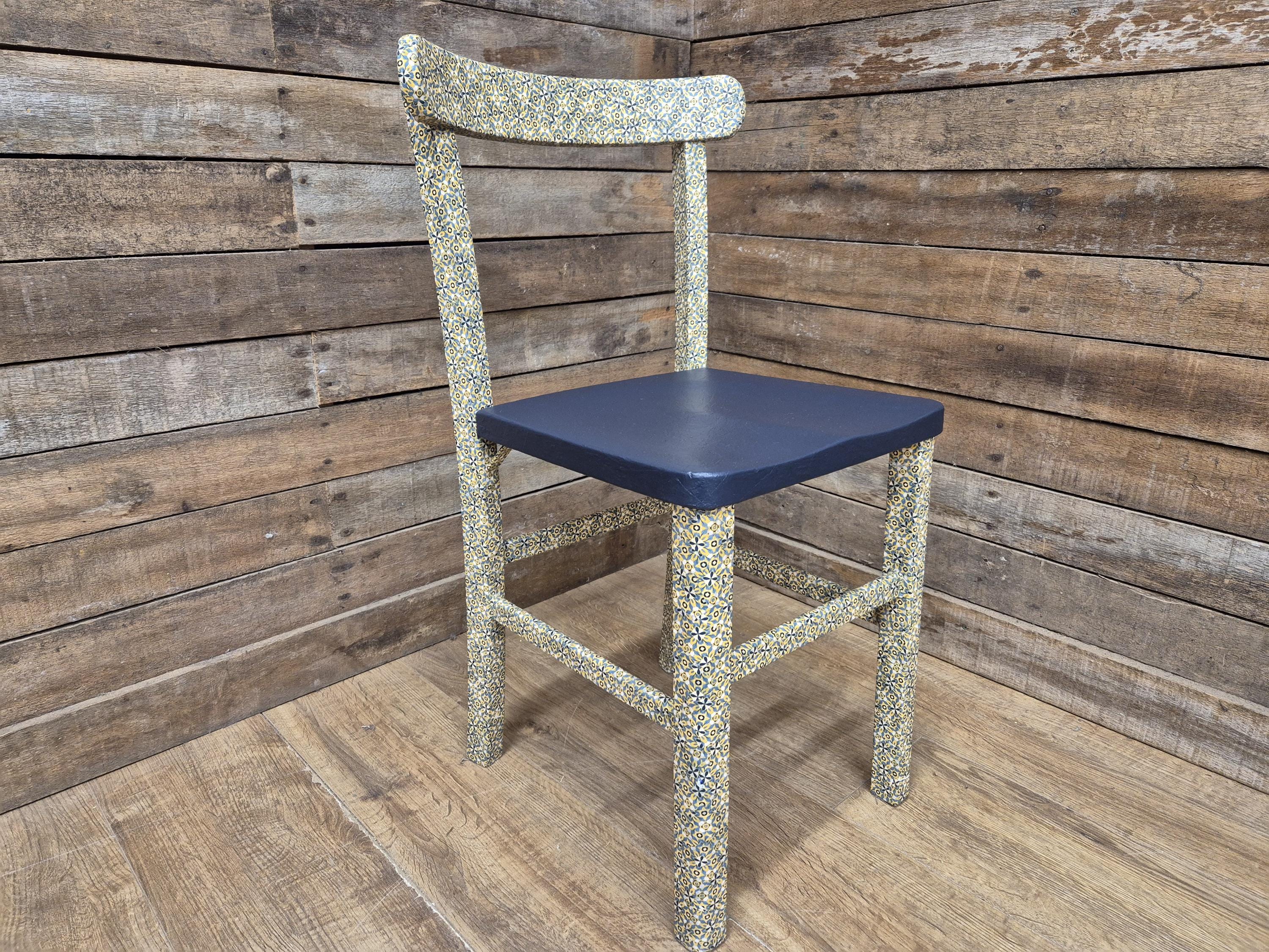 Vintage Upcycled Geometric Designed Decoupage Bedroom Hall Living Room Chair