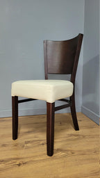 Dark Wood Side Chair – Ivory Faux Leather Seat Ideal Bedroom Office Desk Chair