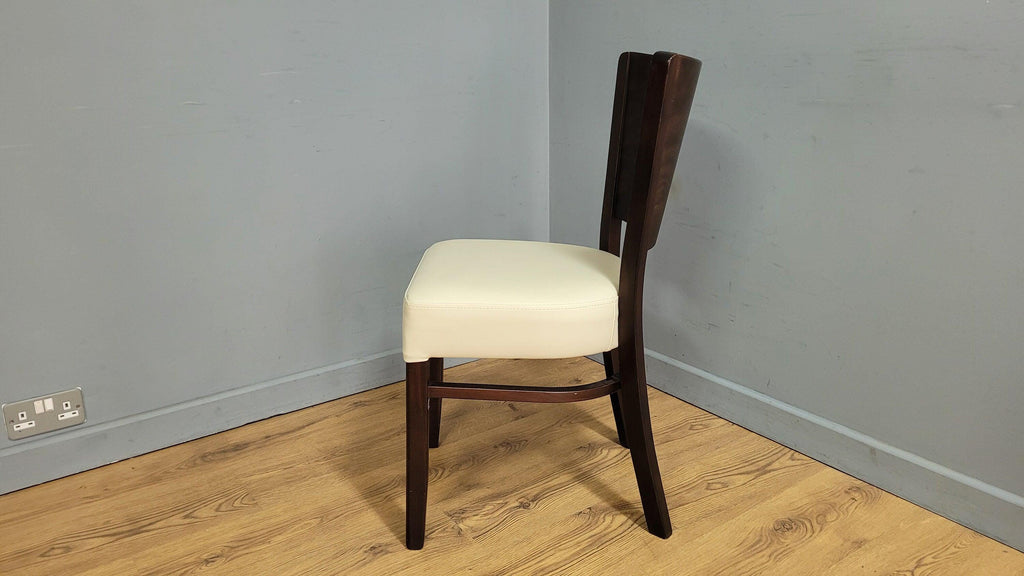Dark Wood Side Chair – Ivory Faux Leather Seat Ideal Bedroom Office Desk Chair