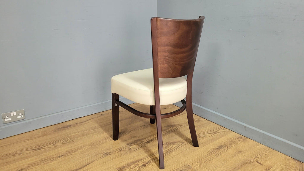 Dark Wood Side Chair – Ivory Faux Leather Seat Ideal Bedroom Office Desk Chair