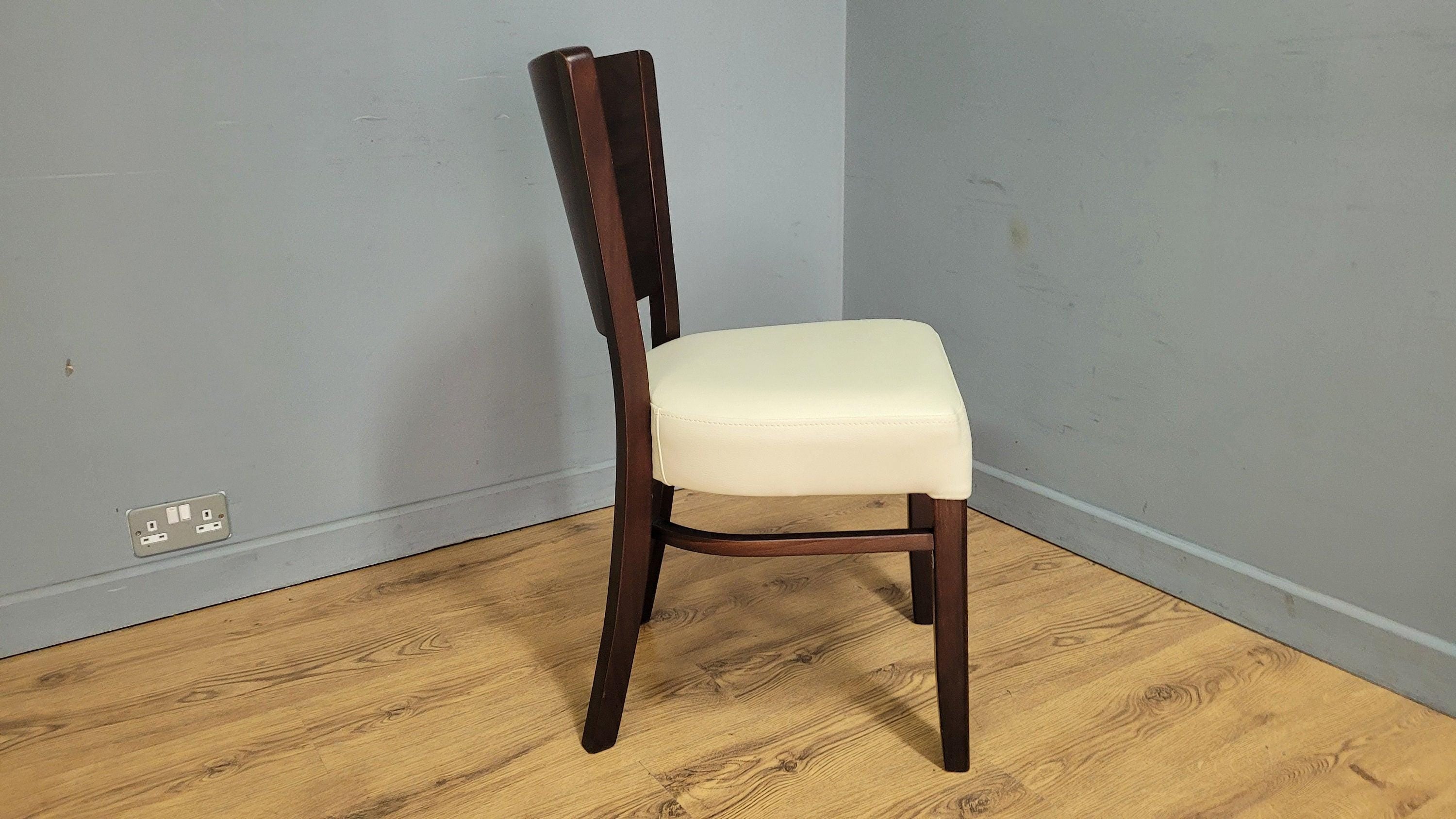Dark Wood Side Chair – Ivory Faux Leather Seat Ideal Bedroom Office Desk Chair