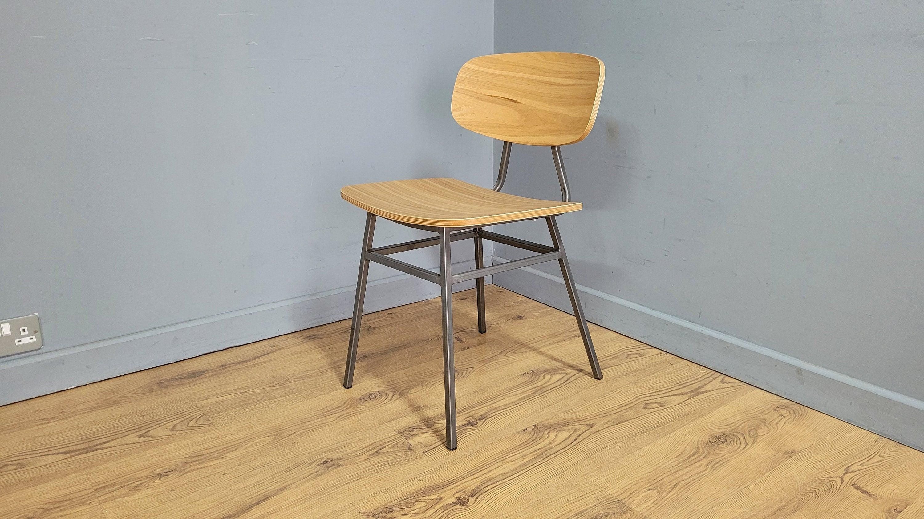 Mid Century Styled Ply Industrial Side Chair Metal Legs Stylish Ply Seat & Back