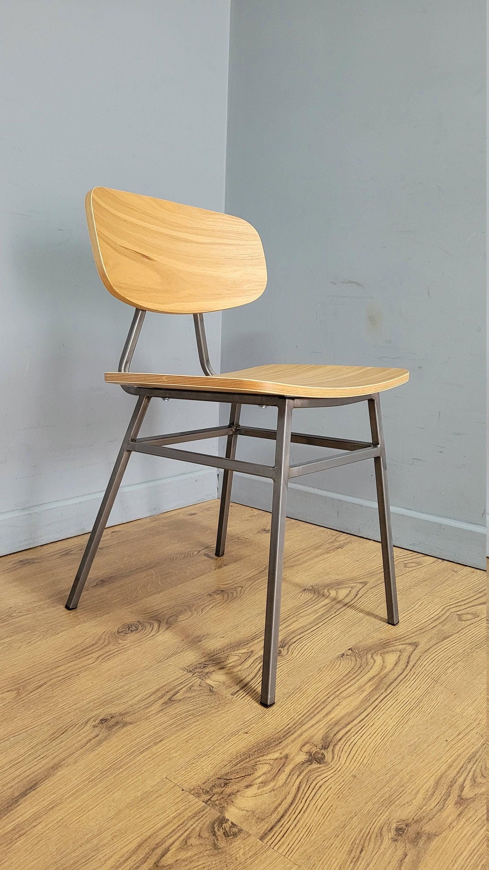 Mid Century Styled Ply Industrial Side Chair Metal Legs Stylish Ply Seat & Back