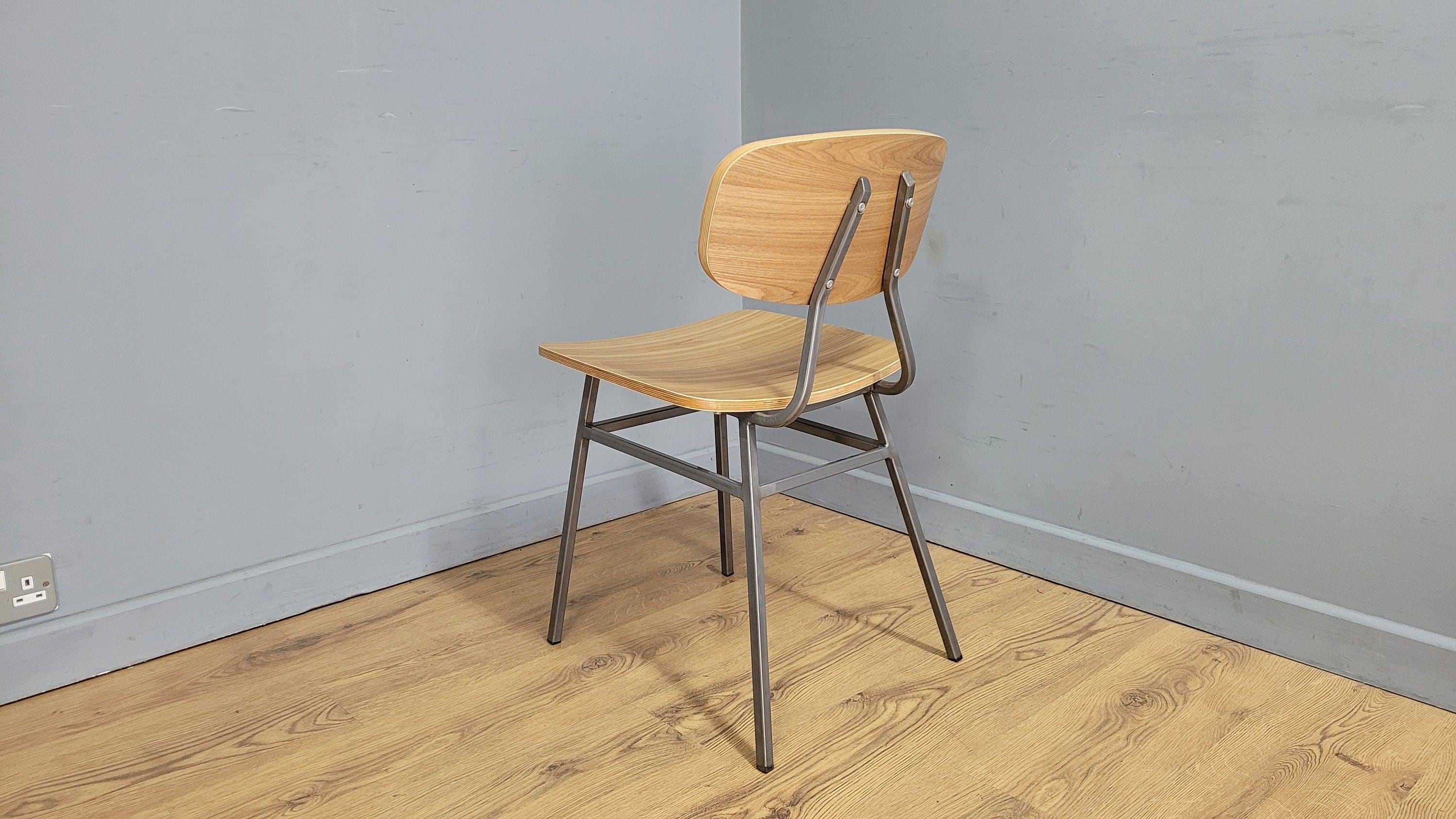 Mid Century Styled Ply Industrial Side Chair Metal Legs Stylish Ply Seat & Back