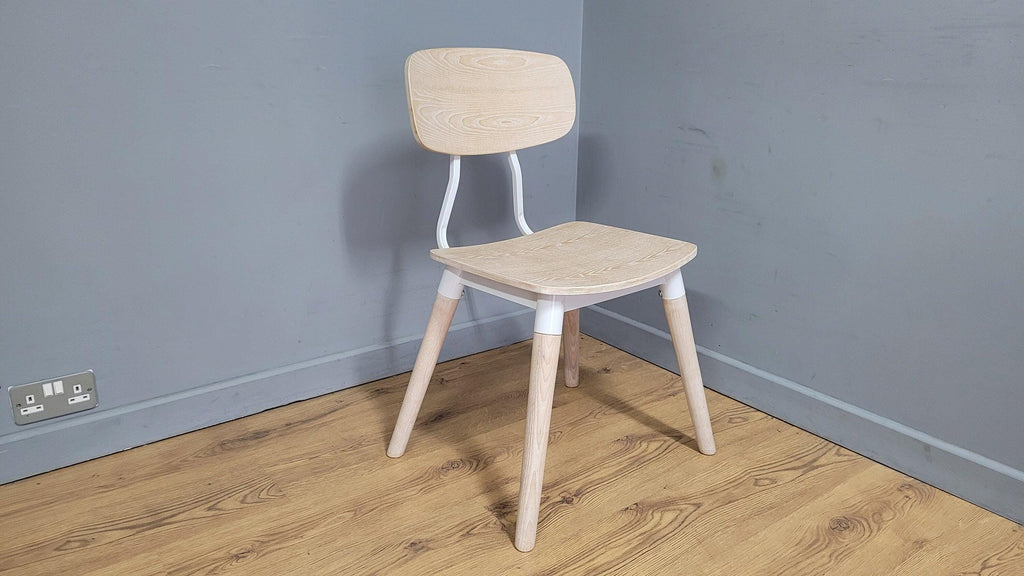 Mid Century Styled Whitewash Chair Metal Legs Stylish Ply Style Seat & Back