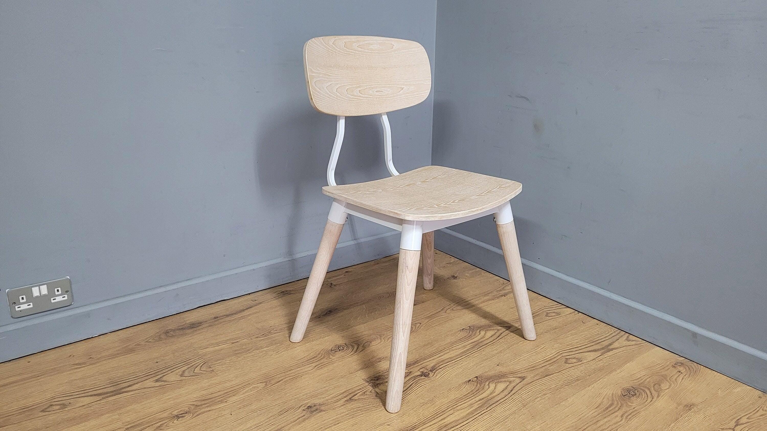 Mid Century Styled Whitewash Chair Metal Legs Stylish Ply Style Seat & Back