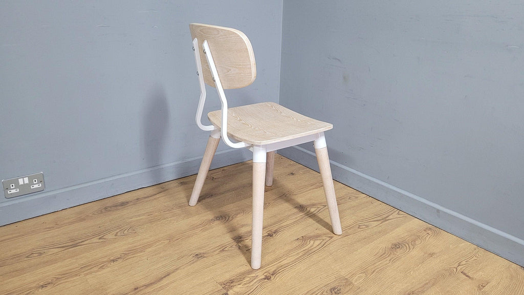 Mid Century Styled Whitewash Chair Metal Legs Stylish Ply Style Seat & Back
