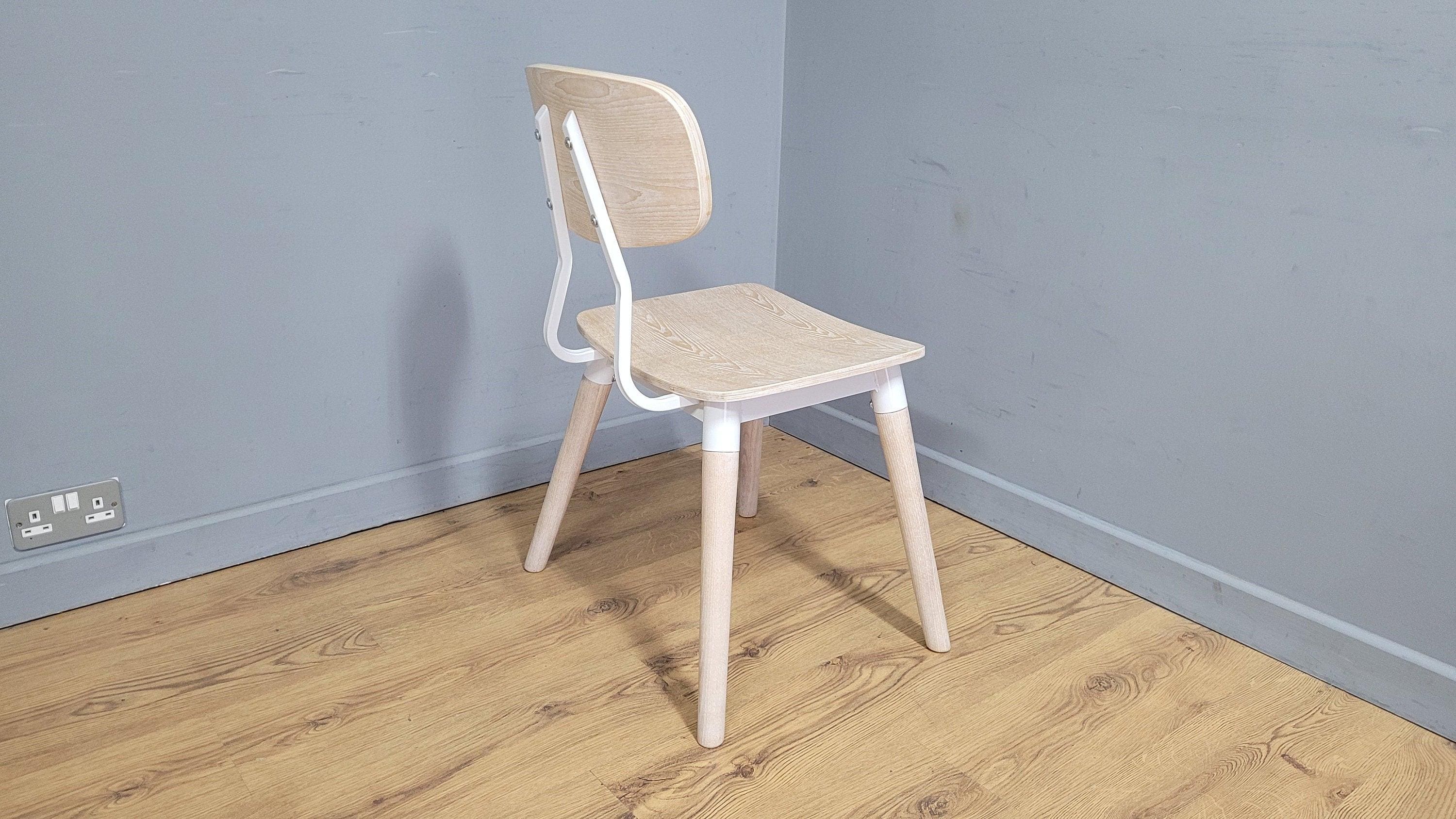 Mid Century Styled Whitewash Chair Metal Legs Stylish Ply Style Seat & Back
