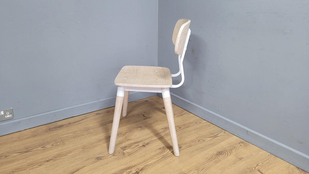 Mid Century Styled Whitewash Chair Metal Legs Stylish Ply Style Seat & Back