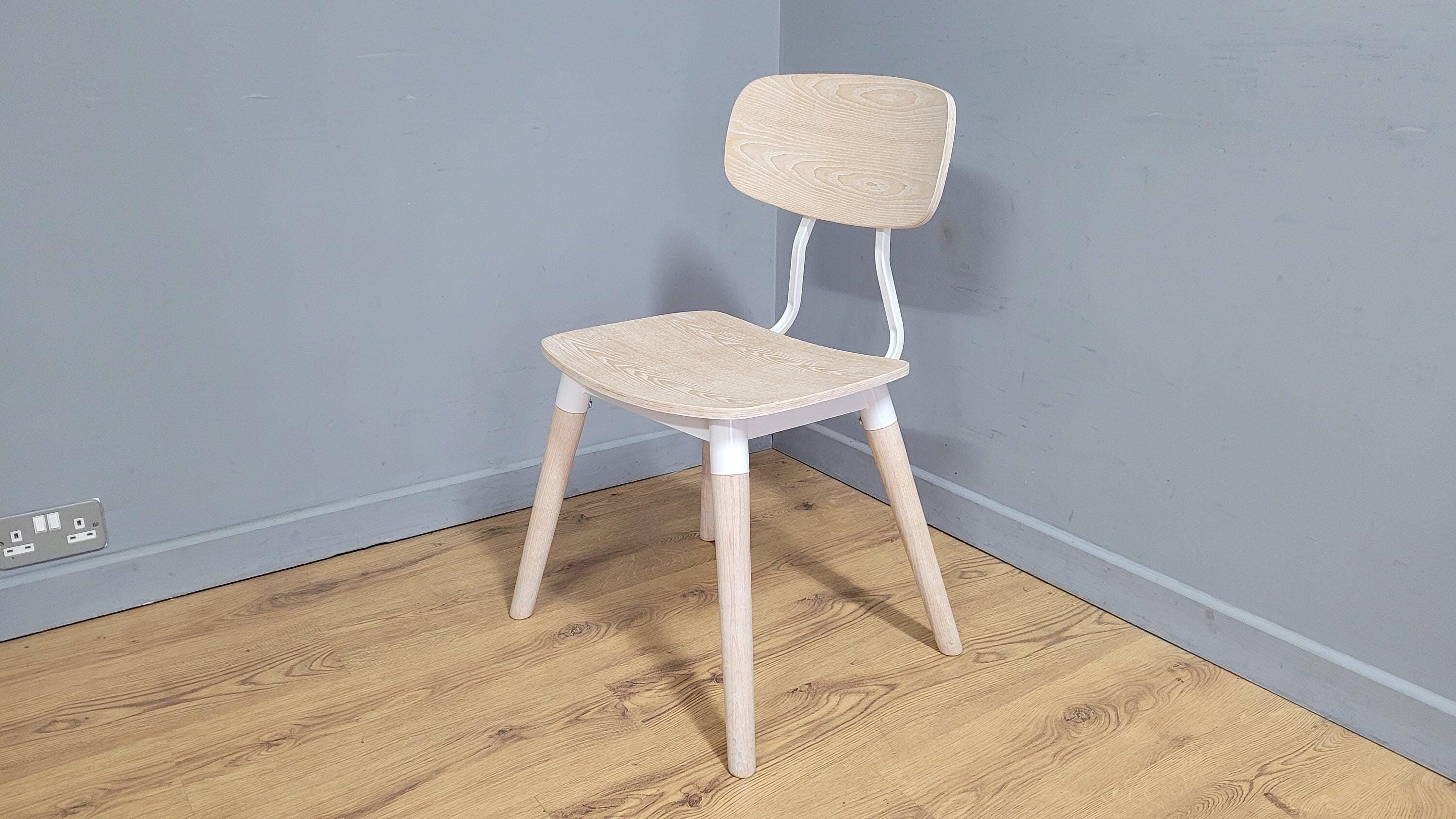 Mid Century Styled Whitewash Chair Metal Legs Stylish Ply Style Seat & Back
