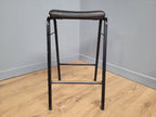 Vintage Industrial Metal Stool Factory Office School Workshop Stool Black Pad