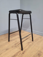 Vintage Industrial Metal Stool Factory Office School Workshop Stool Black Pad