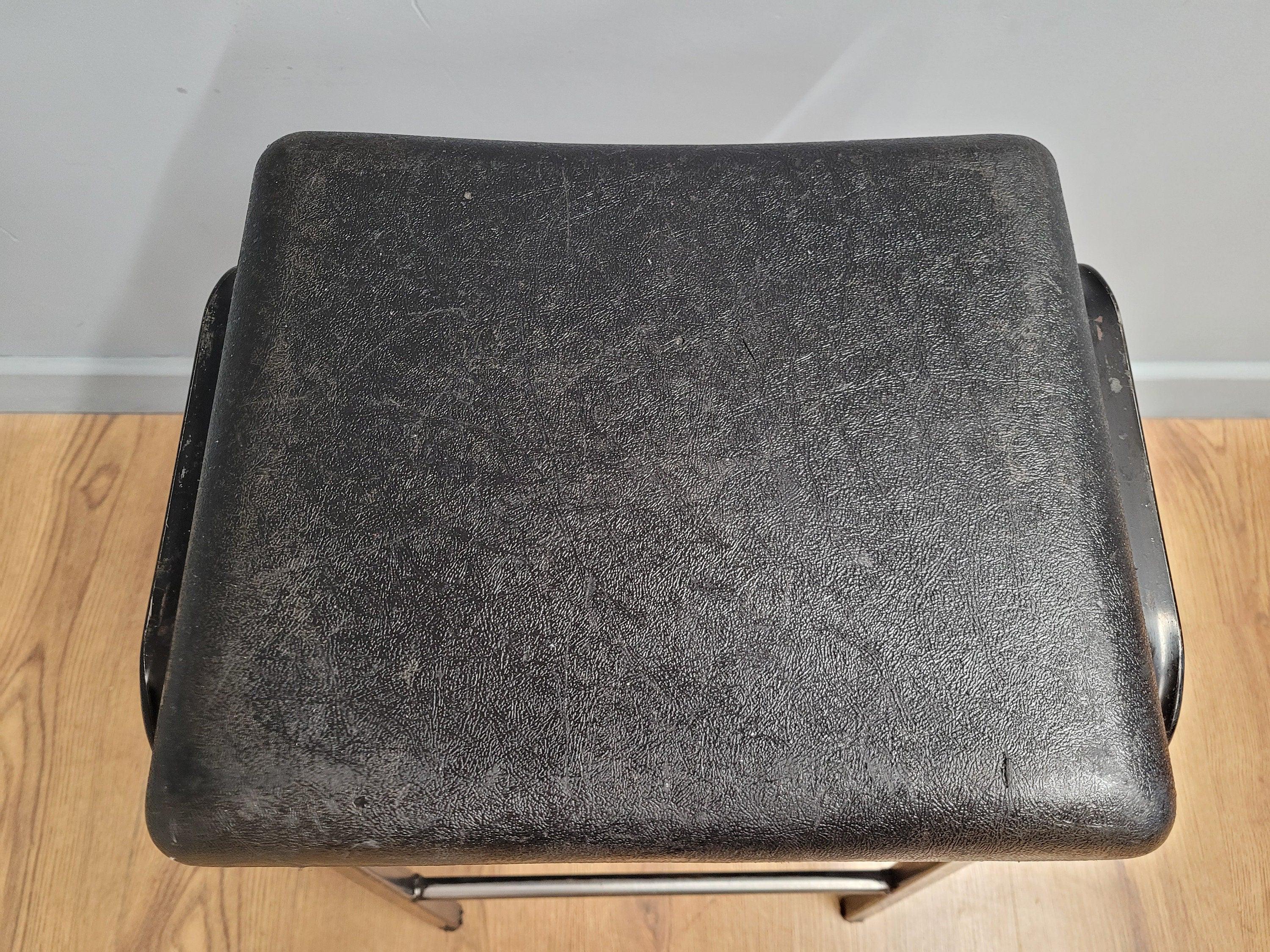 Vintage Industrial Metal Stool Factory Office School Workshop Stool Black Pad