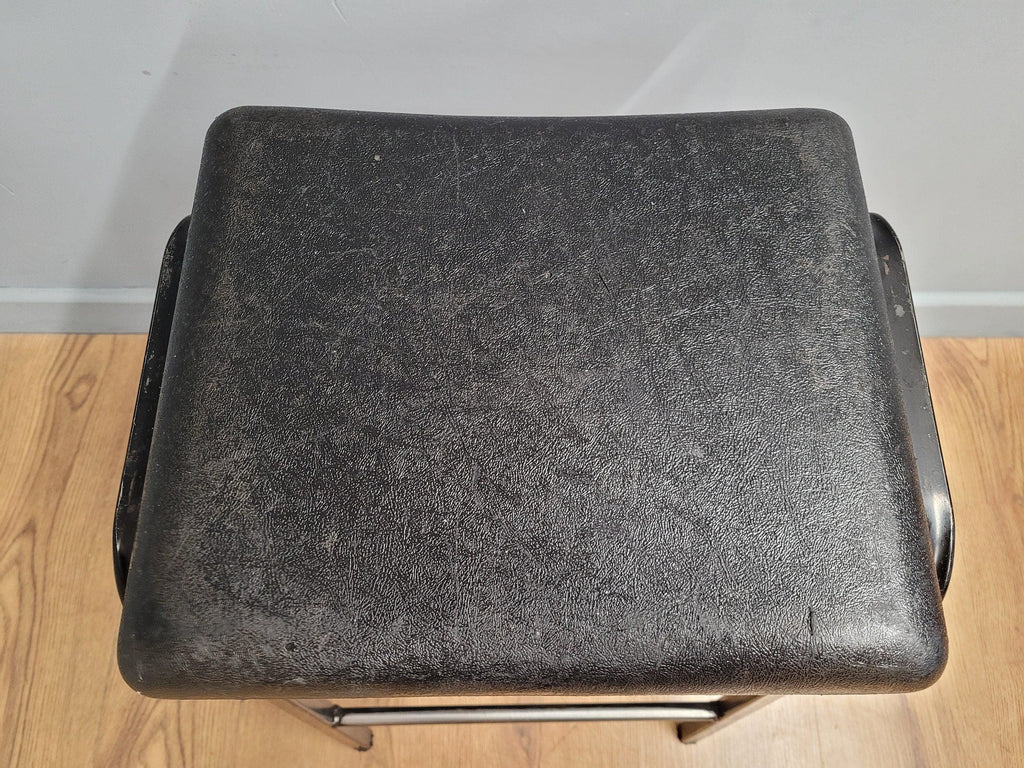Vintage Industrial Metal Stool Factory Office School Workshop Stool Black Pad