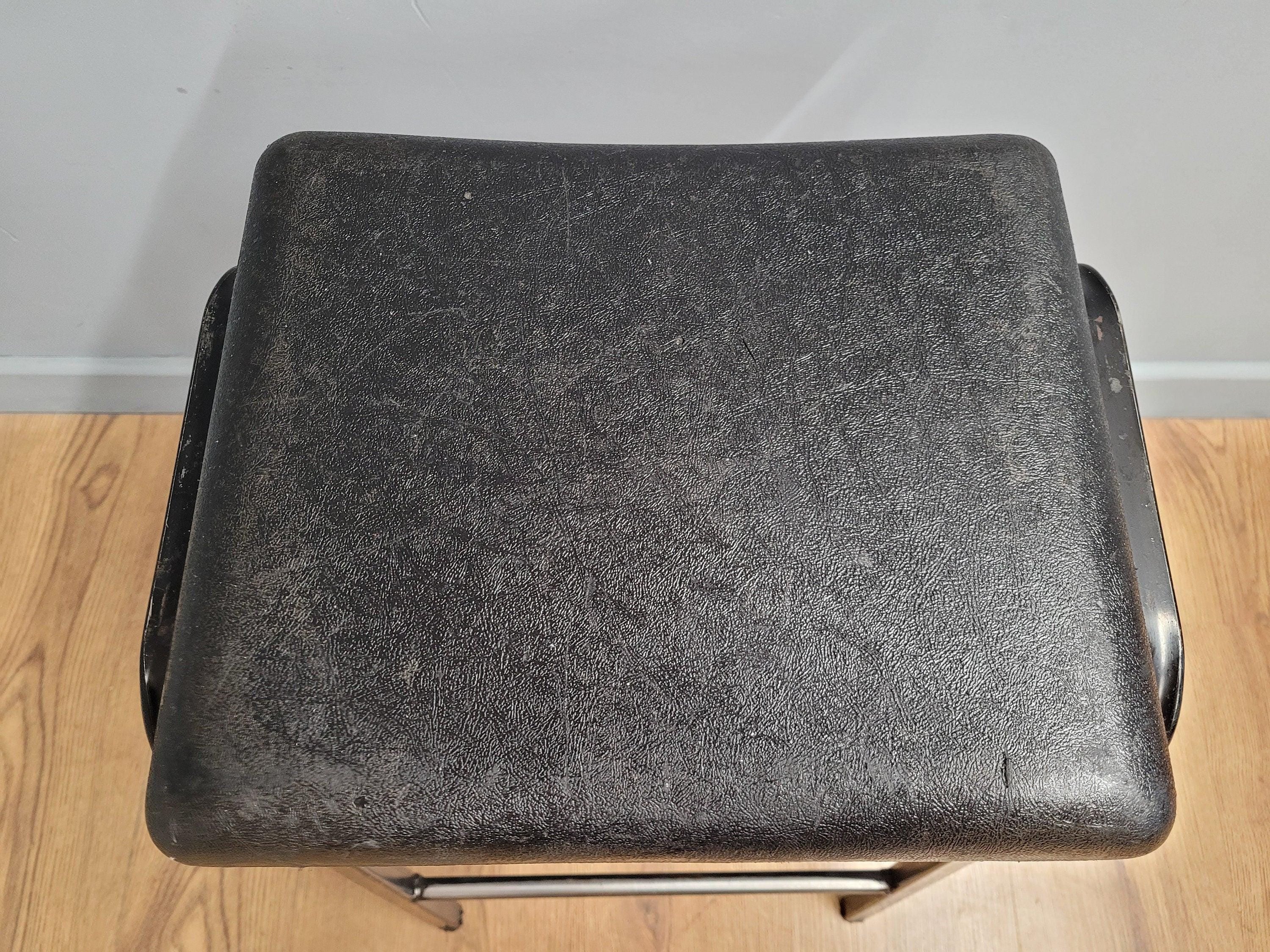 Vintage Industrial Metal Stool Factory Office School Workshop Stool Black Pad