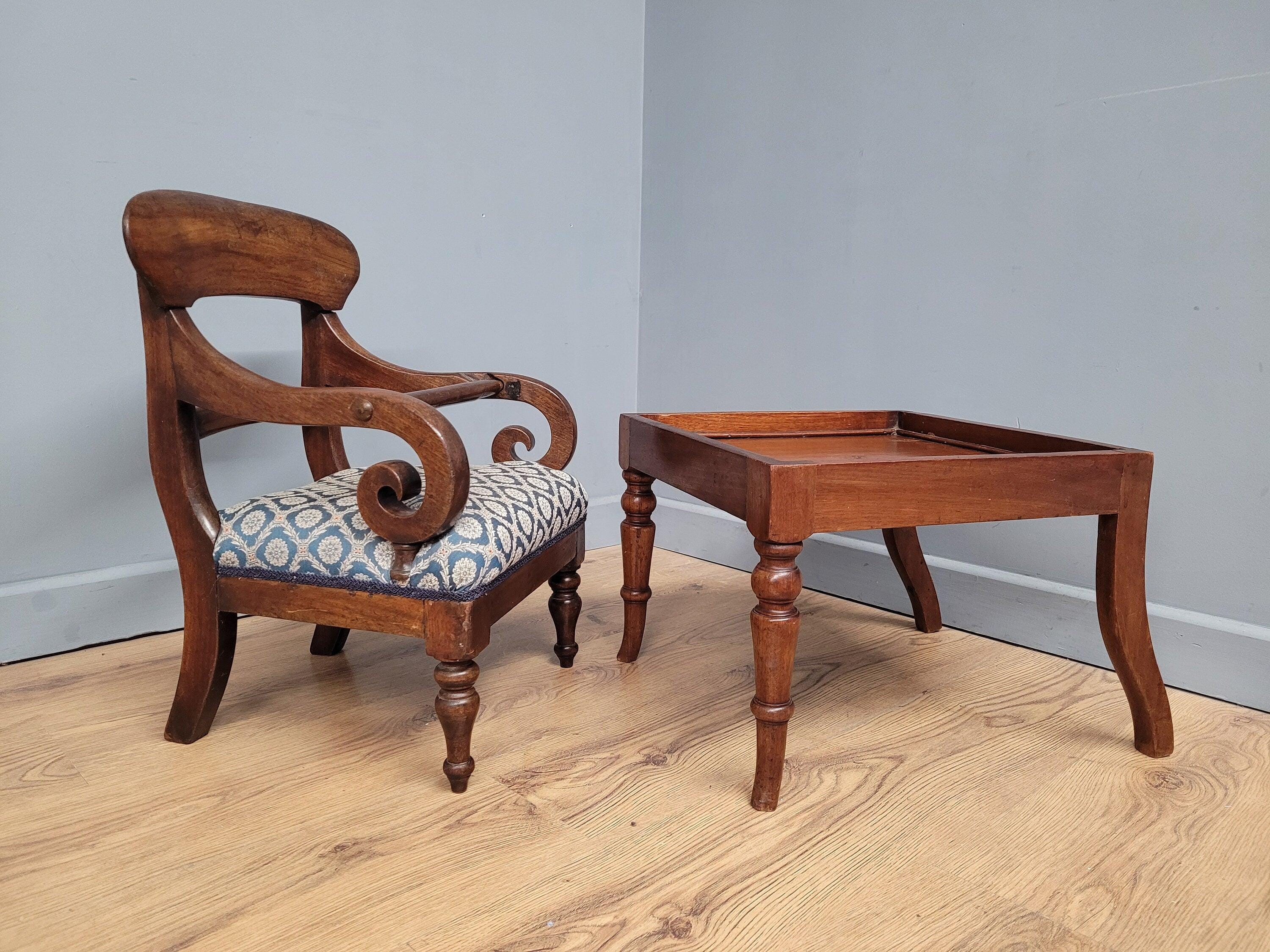 Antique Regency Mahogany Childs Chair On Stand High Chair