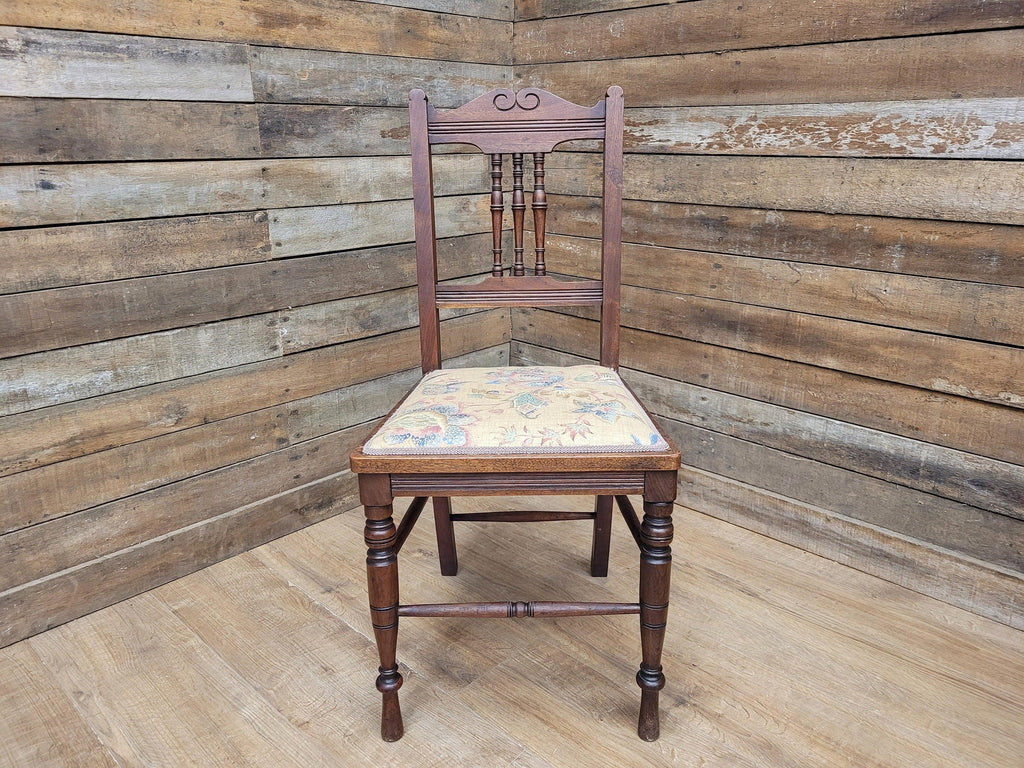 Antique Mahogany Framed Edwardian Hall Bedroom Chair Vintage Floral Fabric