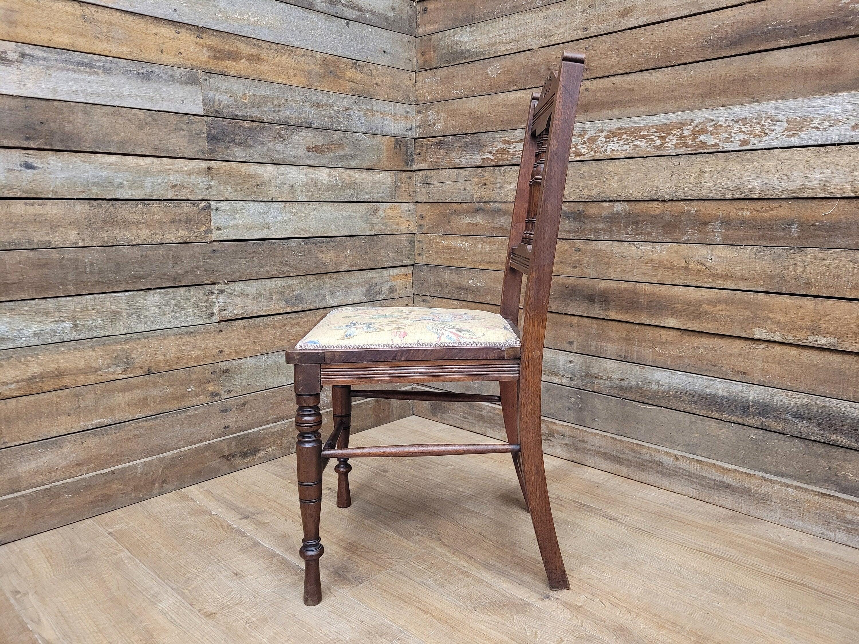 Antique Mahogany Framed Edwardian Hall Bedroom Chair Vintage Floral Fabric
