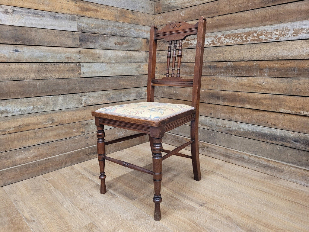 Antique Mahogany Framed Edwardian Hall Bedroom Chair Vintage Floral Fabric