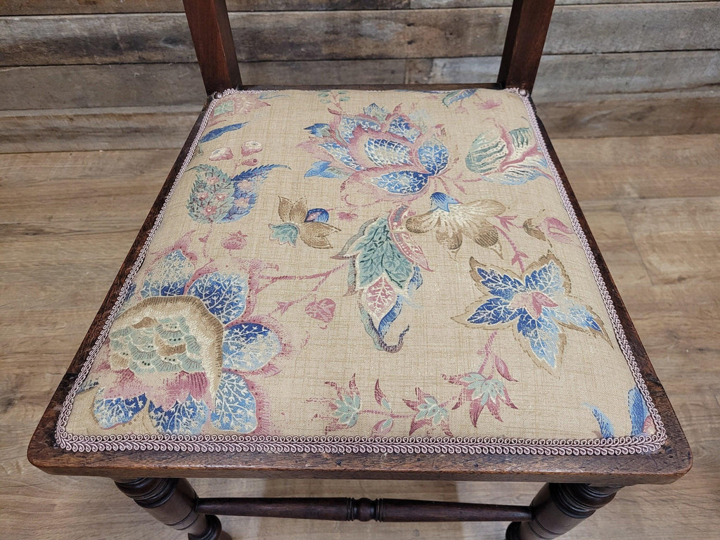 Antique Mahogany Framed Edwardian Hall Bedroom Chair Vintage Floral Fabric
